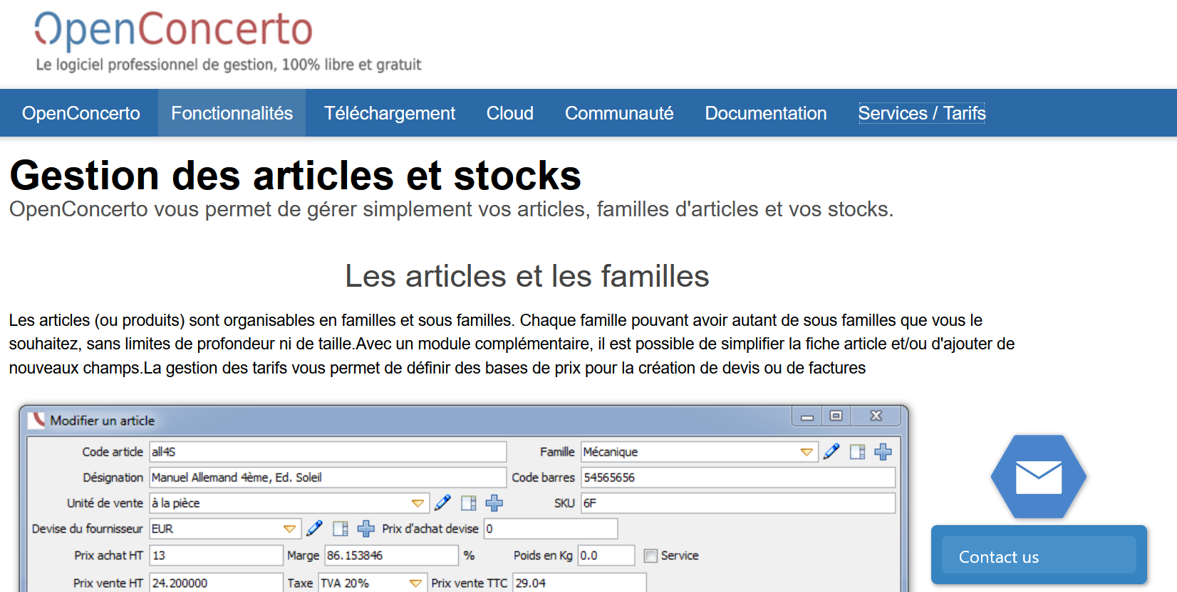 Logiciel de gestion de stock OpenConcerto Image: Logiciel de gestion de stock OpenConcerto