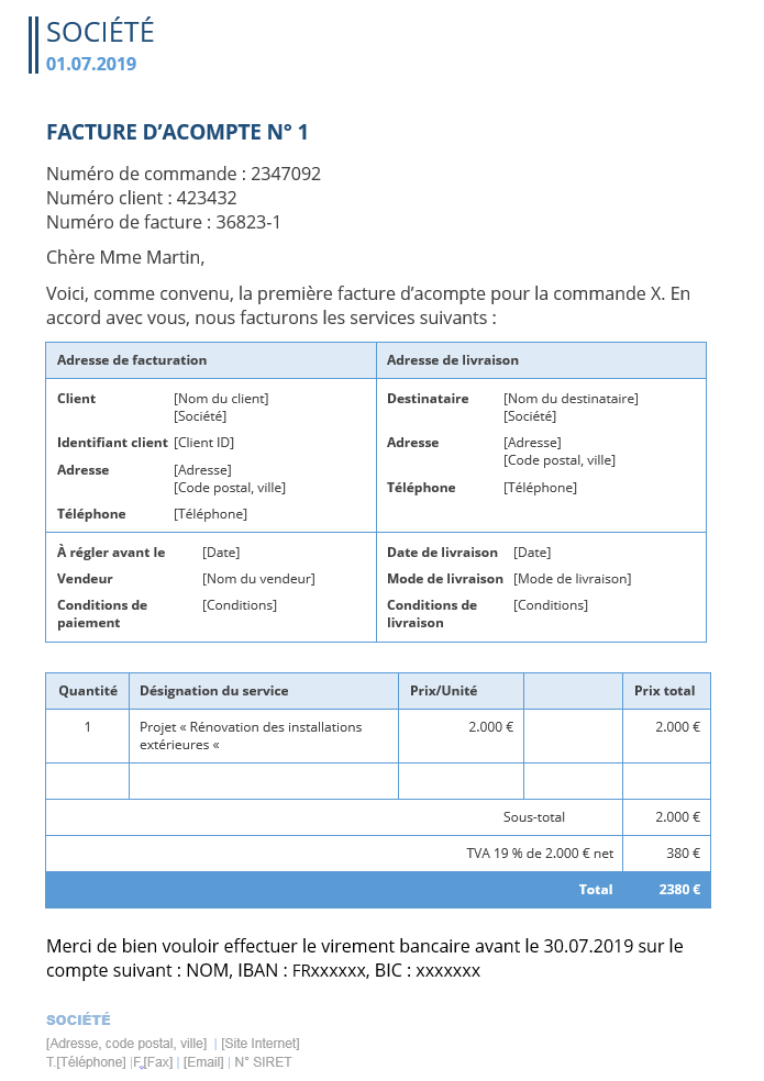 Facture d’acompte  définition, mentions obligatoires et exemple  IONOS