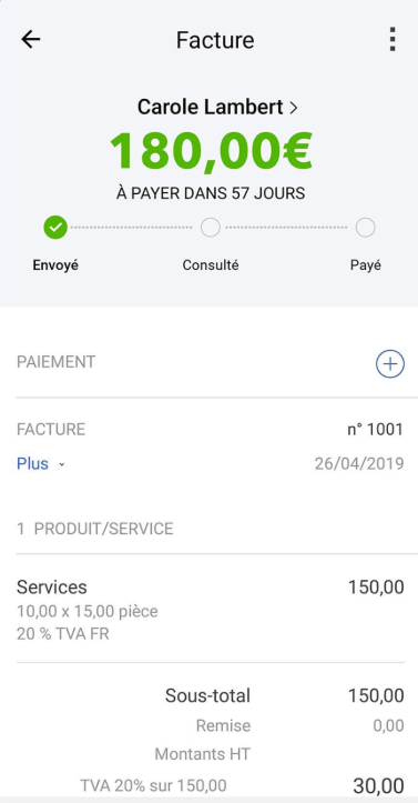 Exemple de facture dans l’app Quickbooks