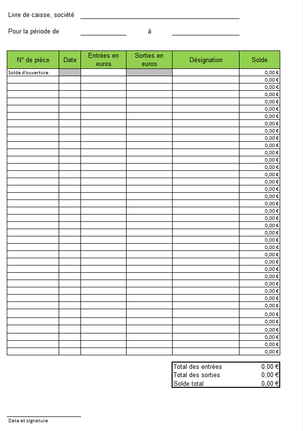 Modèle de livre de caisse Excel
