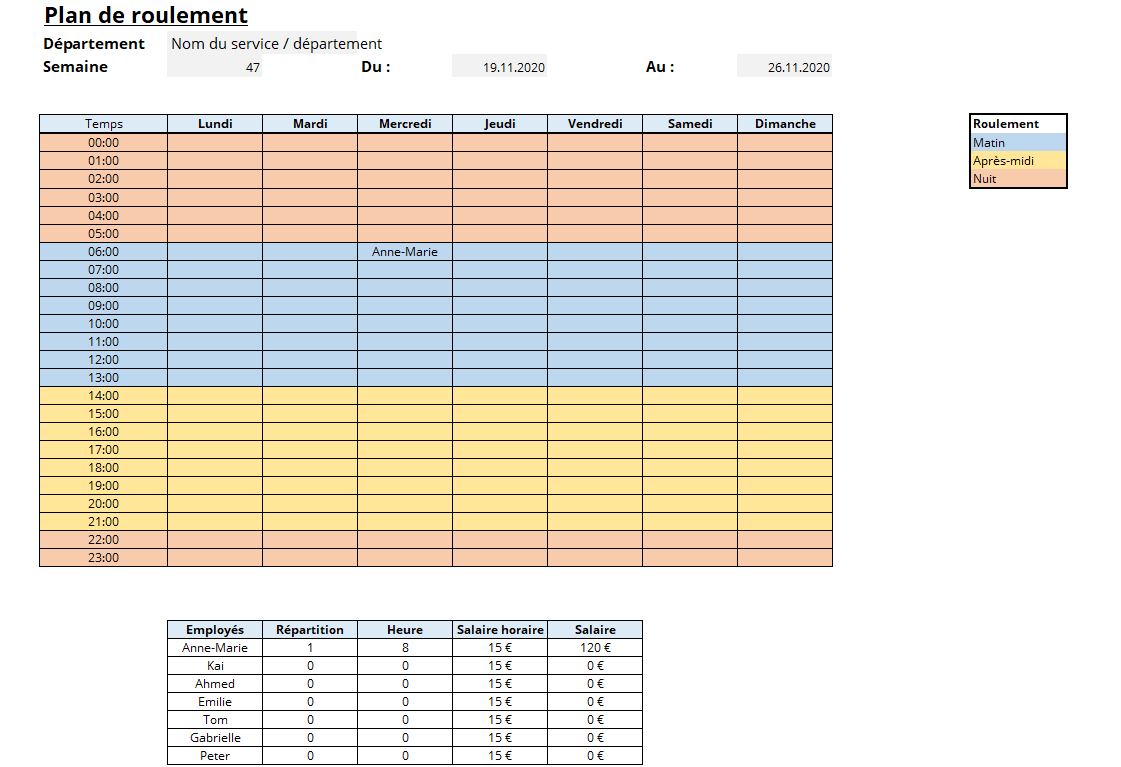 Modèle : plan de roulement Excel gratuit de 1&1 IONOS