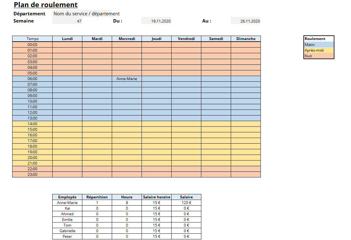 Planning avec roulement  Modèle Excel gratuit - IONOS