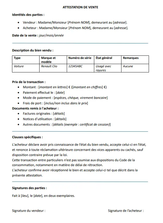 Image: Attestation de vente de particulier &agrave; particulier : exemple de vente d&rsquo;une voiture de particulier &agrave; particulier