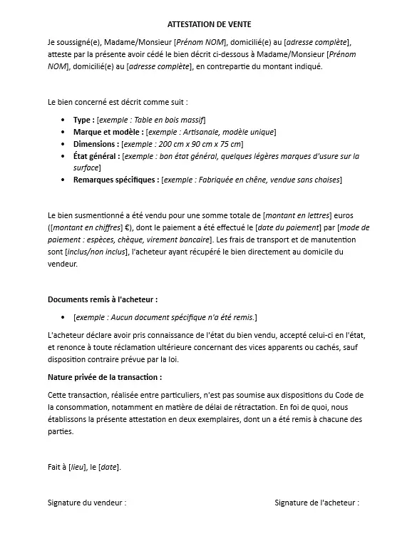 Image: Attestation de vente de particulier &agrave; particulier : exemple de vente d&rsquo;une table de particulier &agrave; particulier